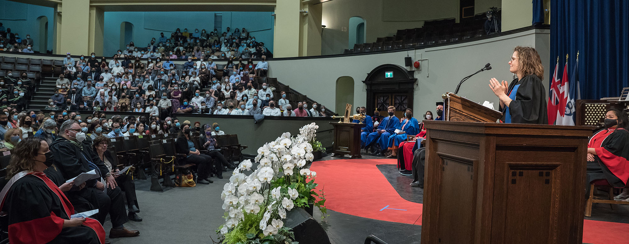 Professor Kristin Snoddon speaks at the convocation for the Ontario Institute of Studies in Education at Convocation Hall, University of Toronto, St. George campus.