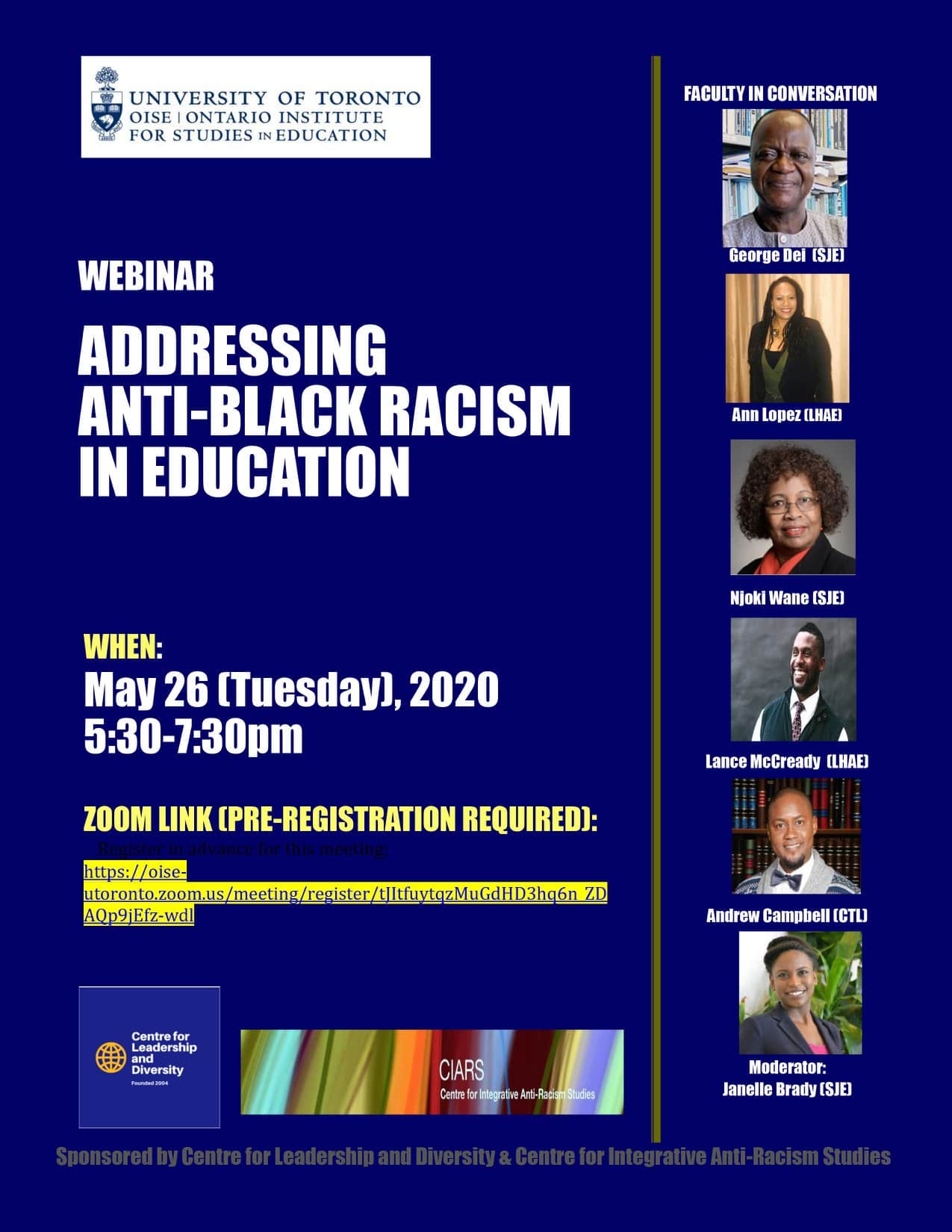 Event. Poster. Addressing Anti-Black Racism in Education. May 26, 2020.