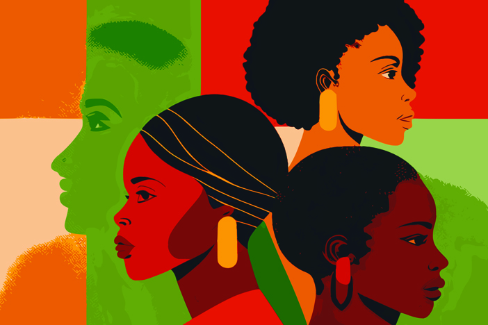 An illustration of the faces of three Black women against a colourful background.