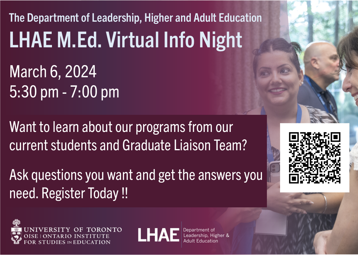 LHAE M.Ed Virtual Info Night Flyer