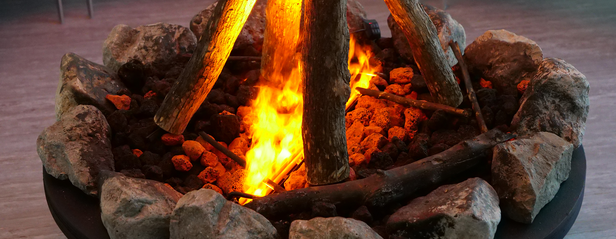 A close up of the immersive rooms sacred fire.