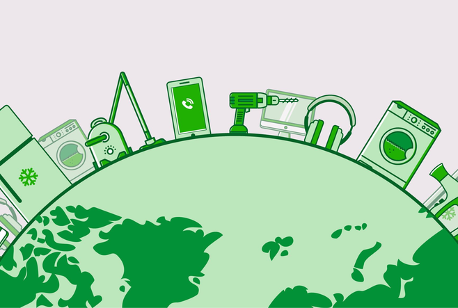 illustration of the earth with electronics representing e-waste recycling