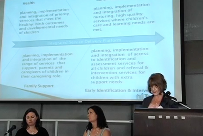 Three individuals presenting a presentation at the 2011 Summer Institute event.