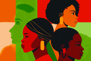 An illustration of the faces of three Black women against a colourful background.