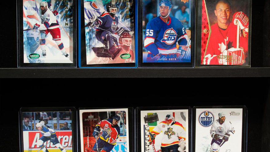 Hockey cards on display