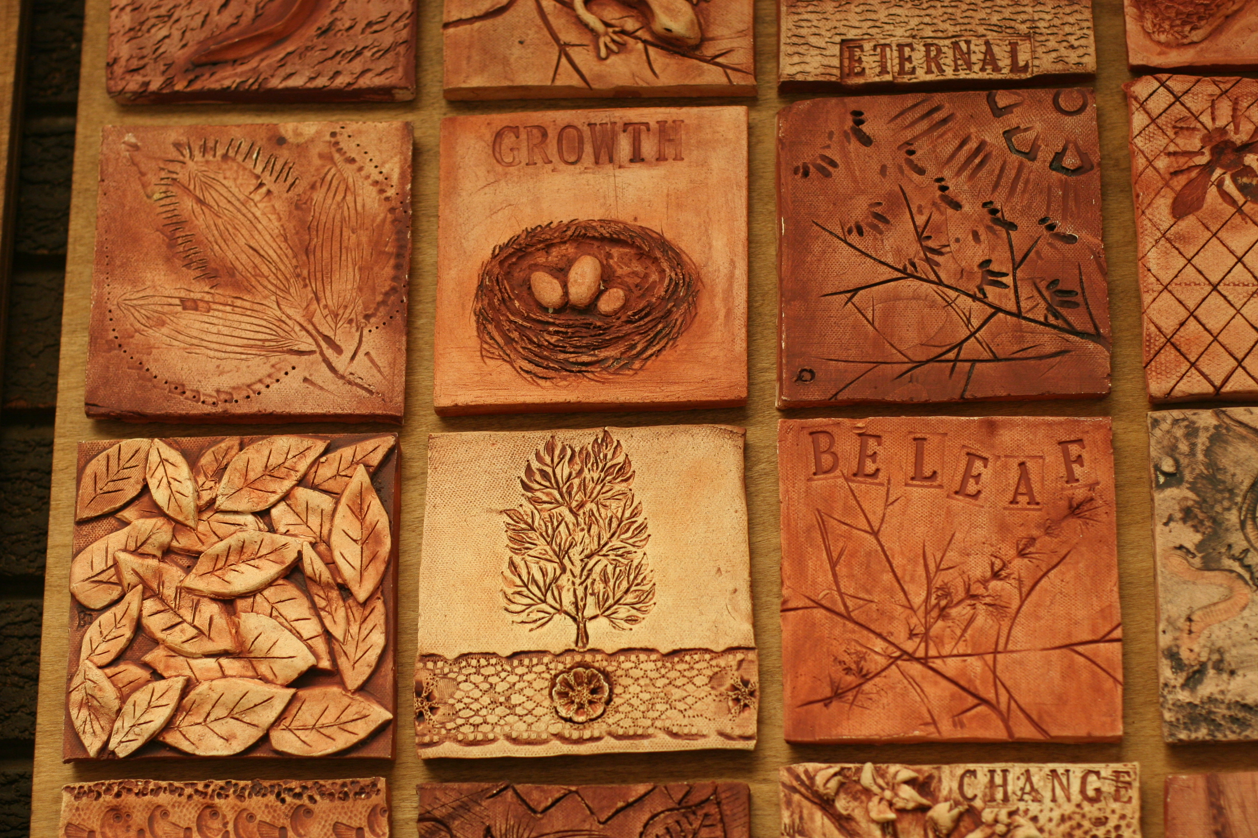 detail of terracota ceramic tiles installation