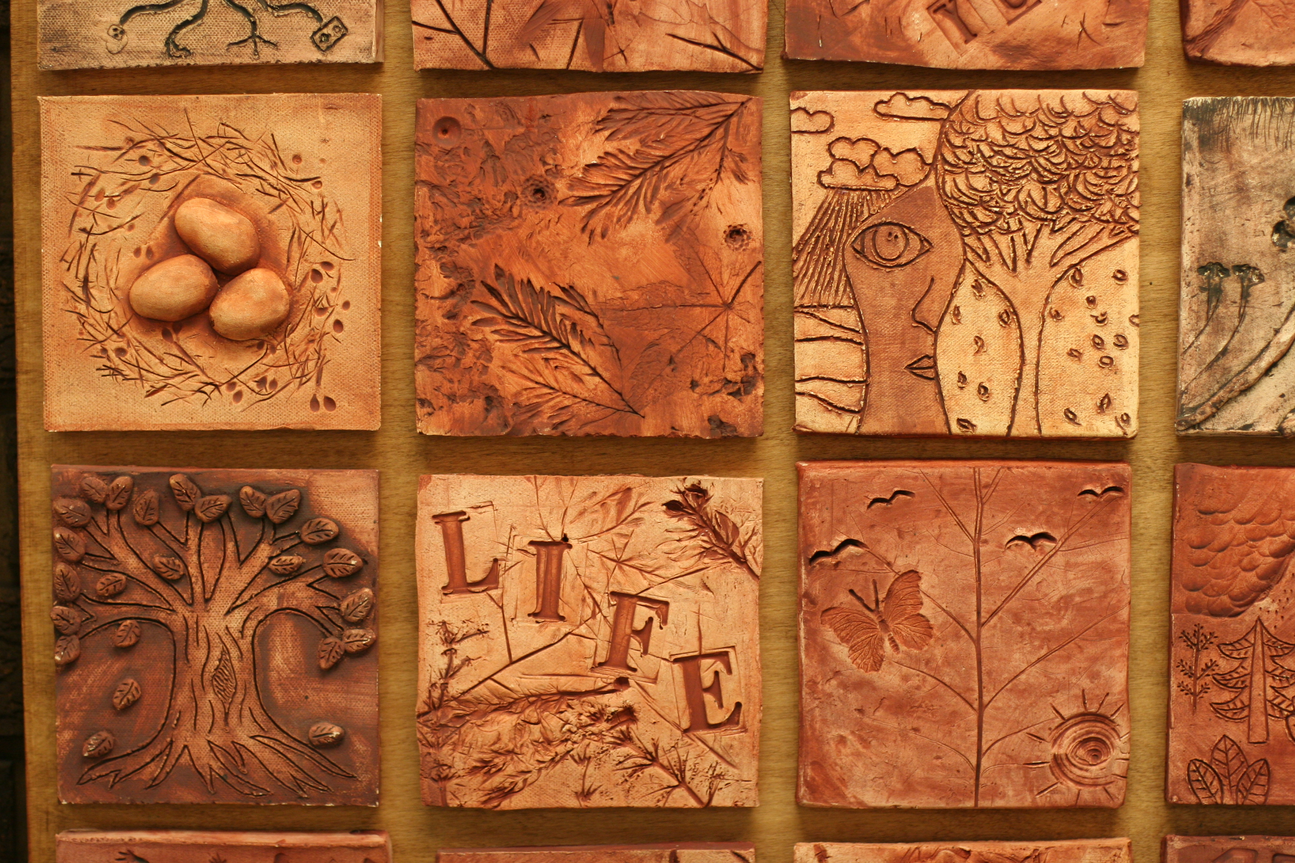 detail of terracota ceramic tiles installation