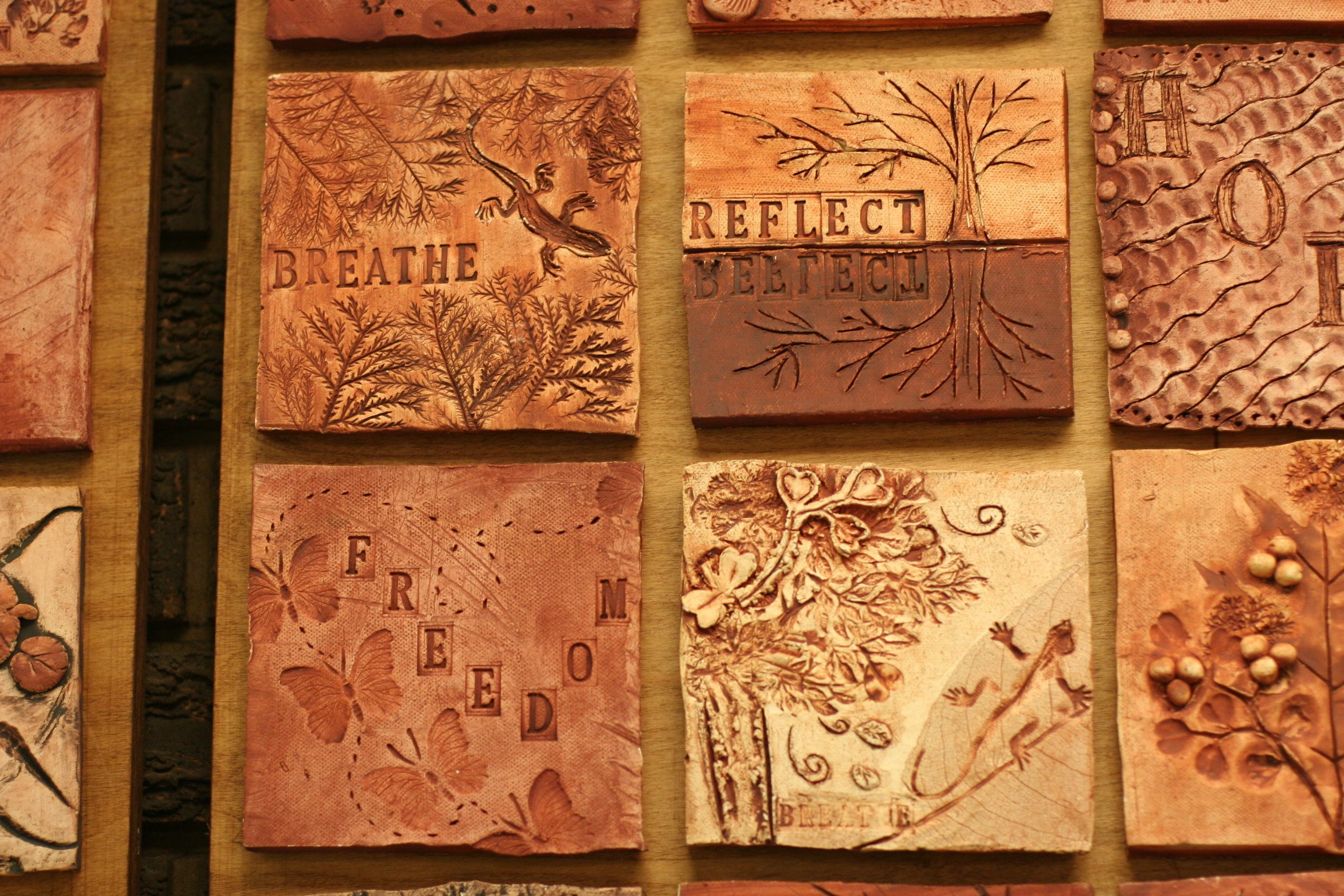 detail of terracota ceramic tiles installation