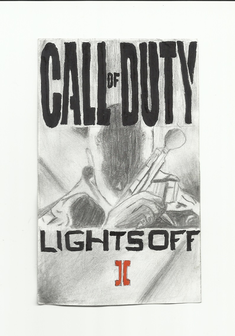 turn off the lights campaign poster: drawing and words "call of duty - lights off"