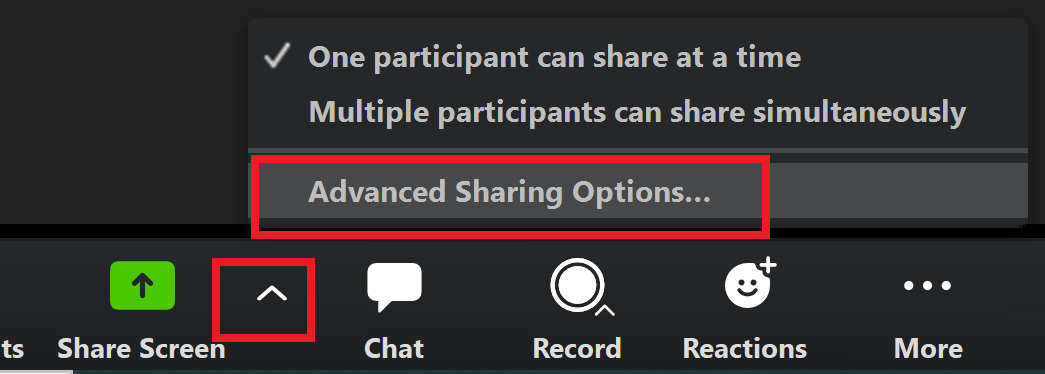 Advanced Sharing optons