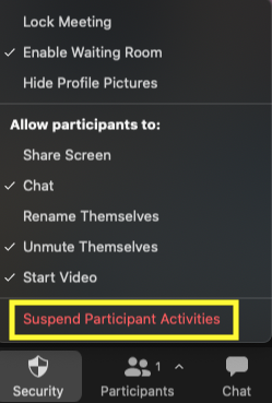 Suspend participant selected in menu