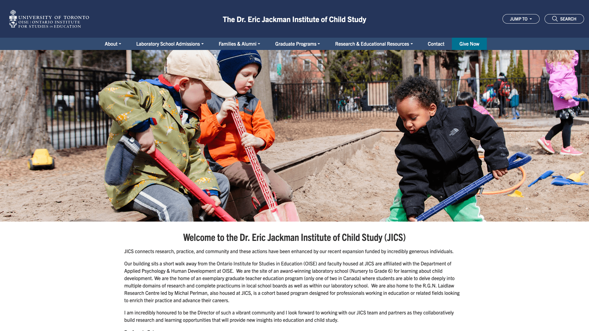 Dr. Eric Jackman Institute of Child Study website screenshot