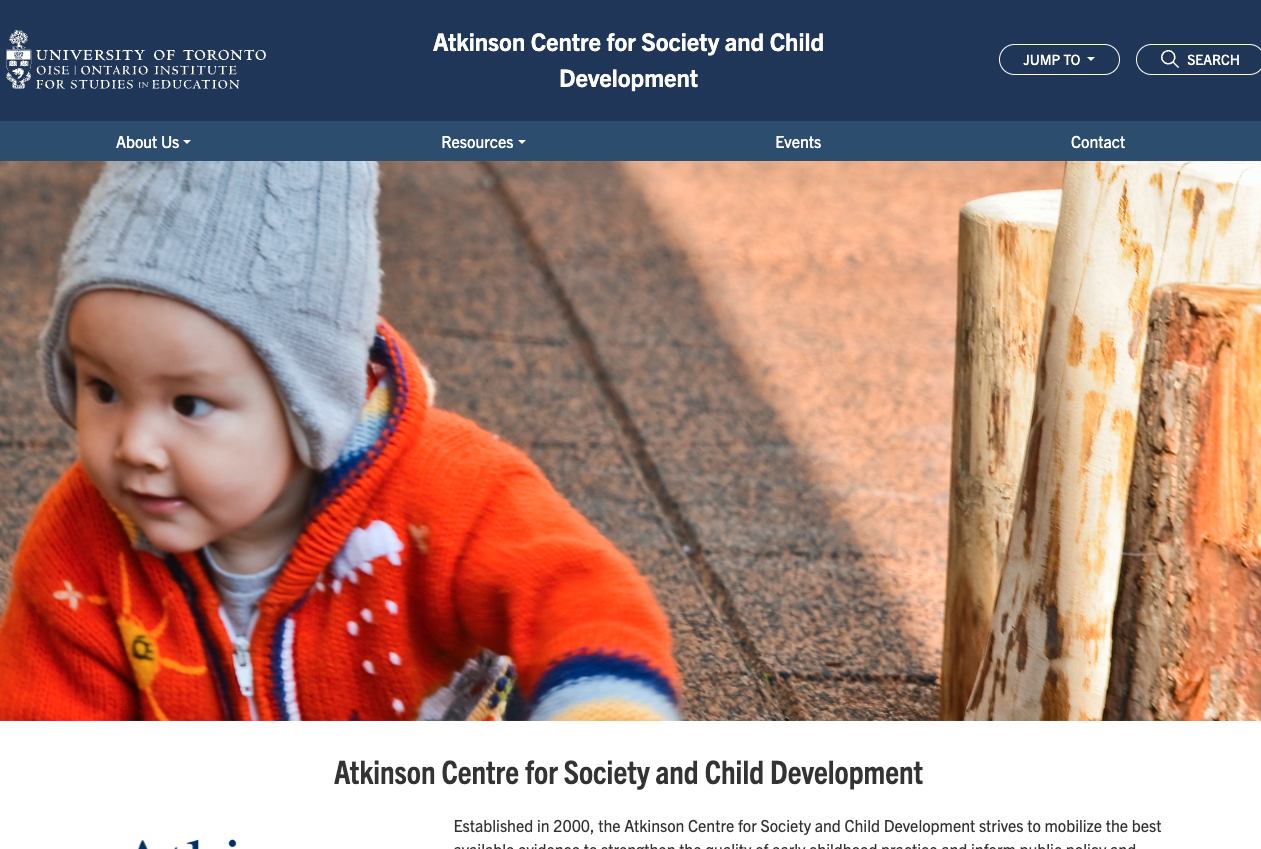 Atkinson Centre for Society and Child Development website screenshot.