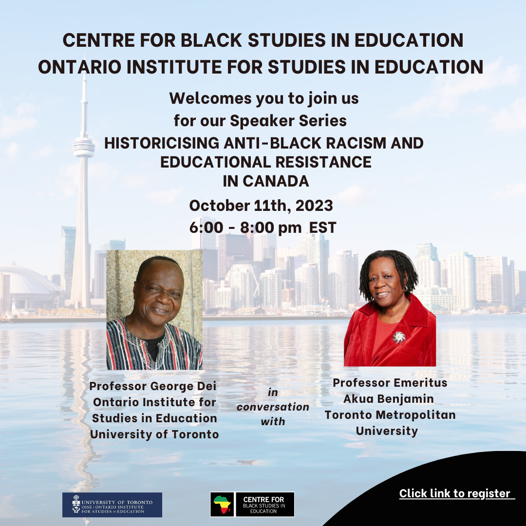 An event poster for Historicising Anti-Black Racism And Educational Resistance In Canada.