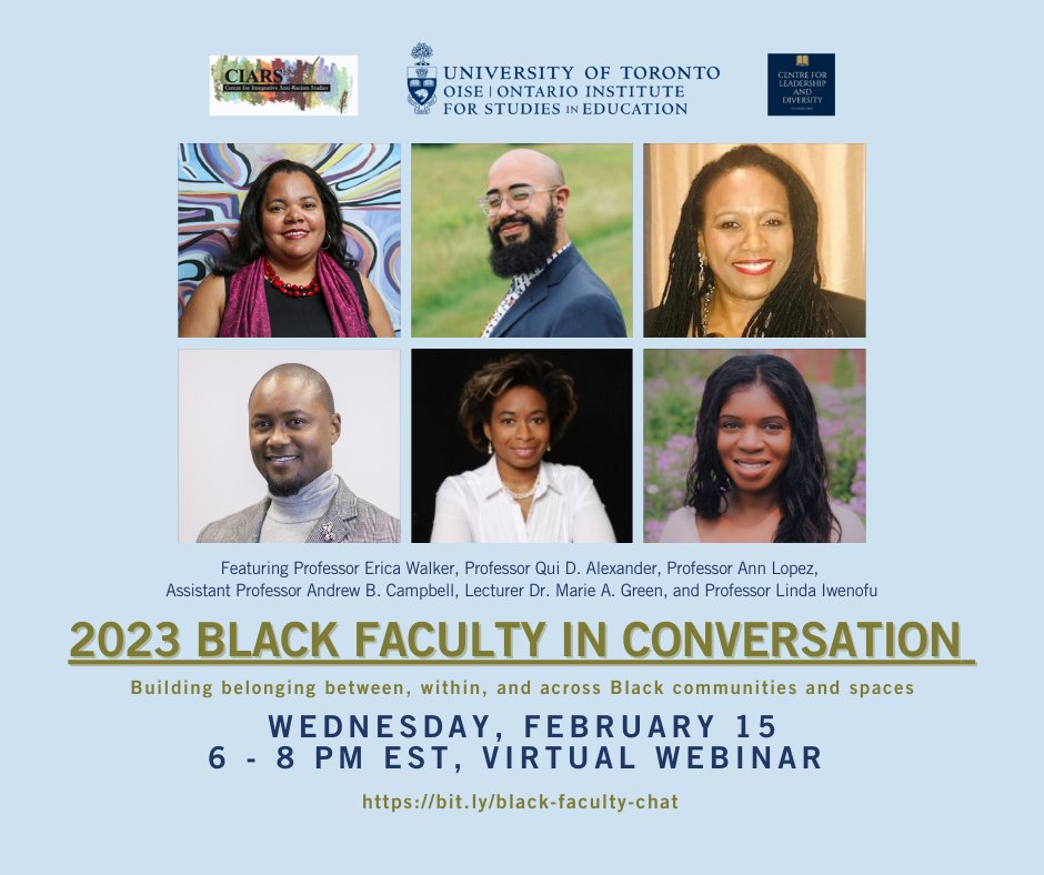 An online graphic advertising the 2023 OISE Black Faculty in Conversations event. The graphic features the date of the event, speakers and theme.