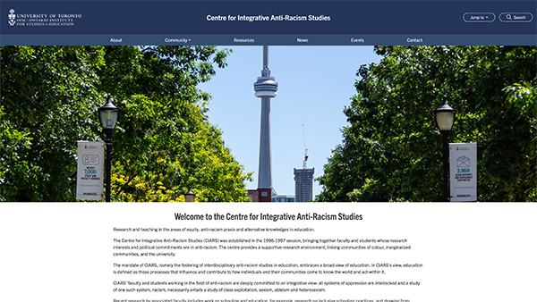 A screenshot of the Centre for Integrative Anti-Racism Studies (CIARS) website.