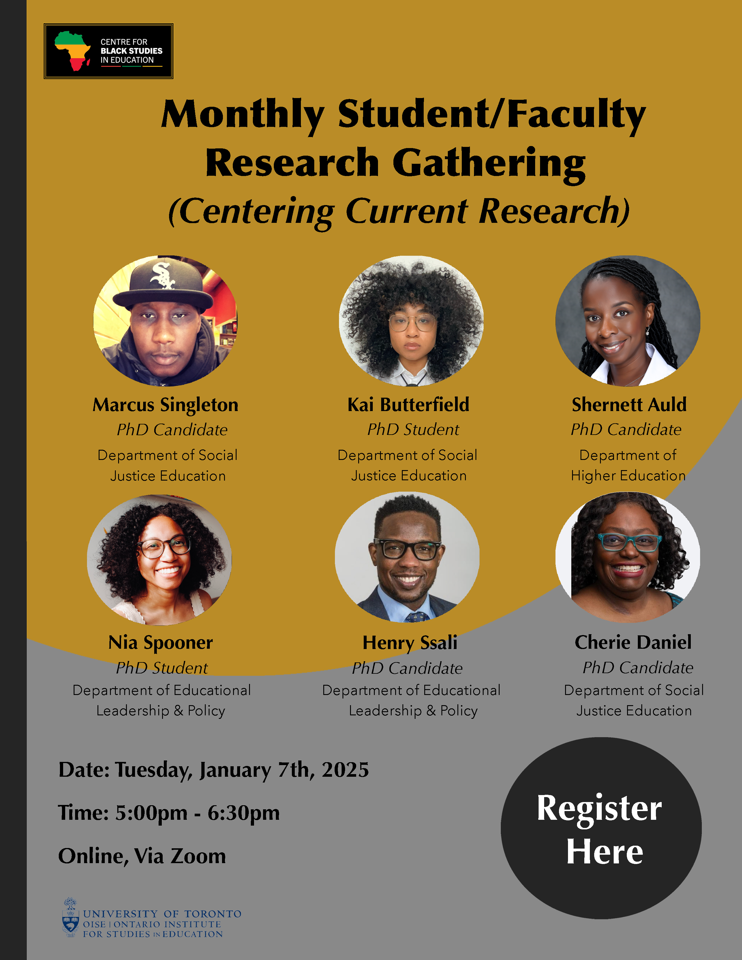 Monthly Student/Faculty Research Gathering - Centering Current Research flyer