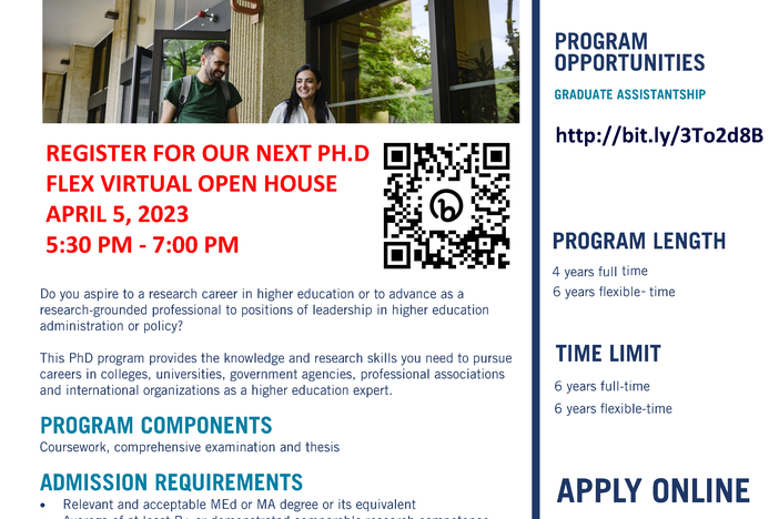 Image of Higher Education PhD Flex Open House Sesssion on April 5th 2023