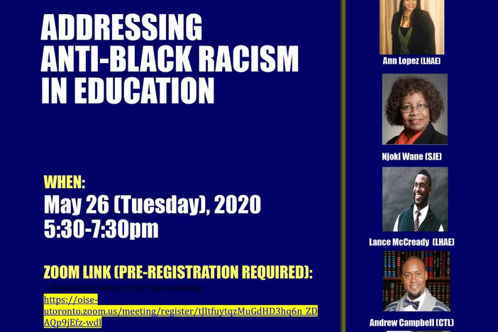 Event. Poster. Addressing Anti-Black Racism in Education. May 26, 2020.