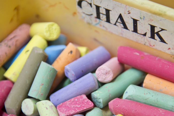 Chalk in a wooden box.