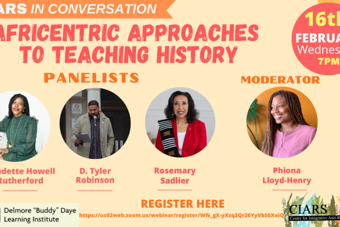 Africentric Approaches to Teaching History event poster.