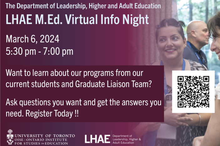 LHAE M.Ed Virtual Info Night Flyer