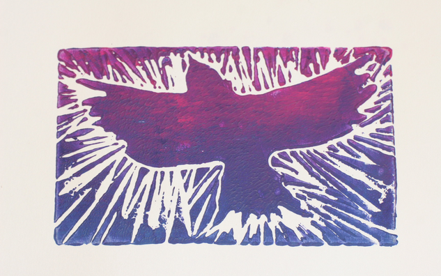 bird print in shades of purple and pink