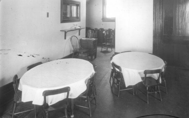 A dated photo of the dining room of JICS.