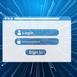 A graphic showcasing a computer login screen floating on a desktop.