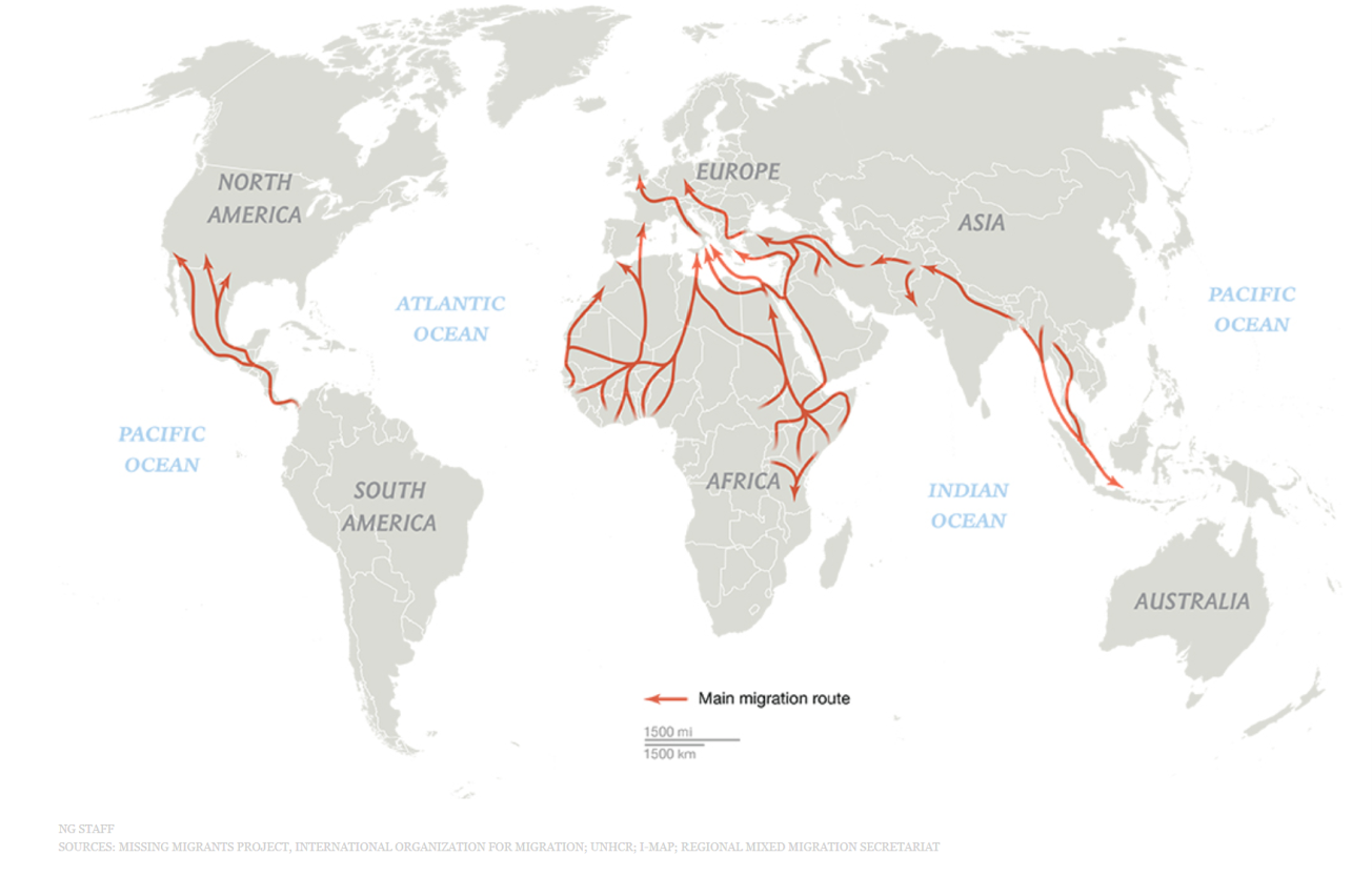 a map showing migration routes