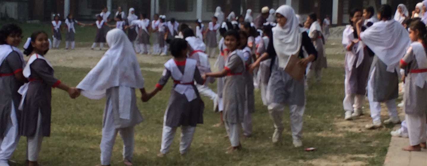 schoolyard with students in Bangladesh