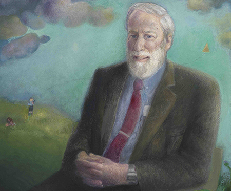 The portrait is of Nicholas Laidlaw painted by renowned Canadian artist Joyce Wieland, c. 1987. 