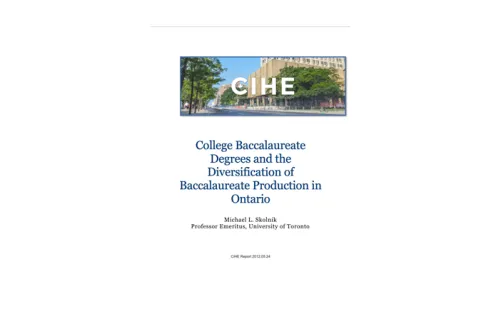 College baccalaureate degrees and the diversification of baccalaureate production in Ontario