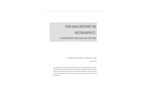 The Rae Report in Retrospect: A View From the College Sector