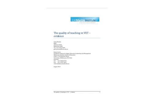 The quality of teaching in VET: evidence