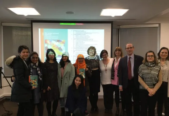 Group photo of attendees from the “The Action-oriented approach: A dynamic vision of language education” book launch.