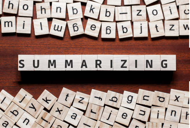 wood tiles written "summarizing"