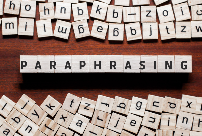 wood tiles written "paraphrasing"