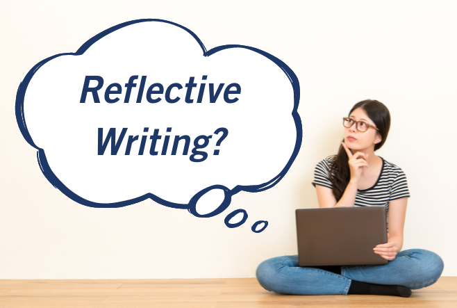 Image shows a female student thinking what is reflective writing?